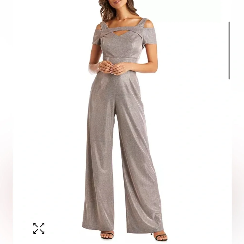 Nightway cut out long wide leg sparkly glam jumpsuit elegant NWOT 16